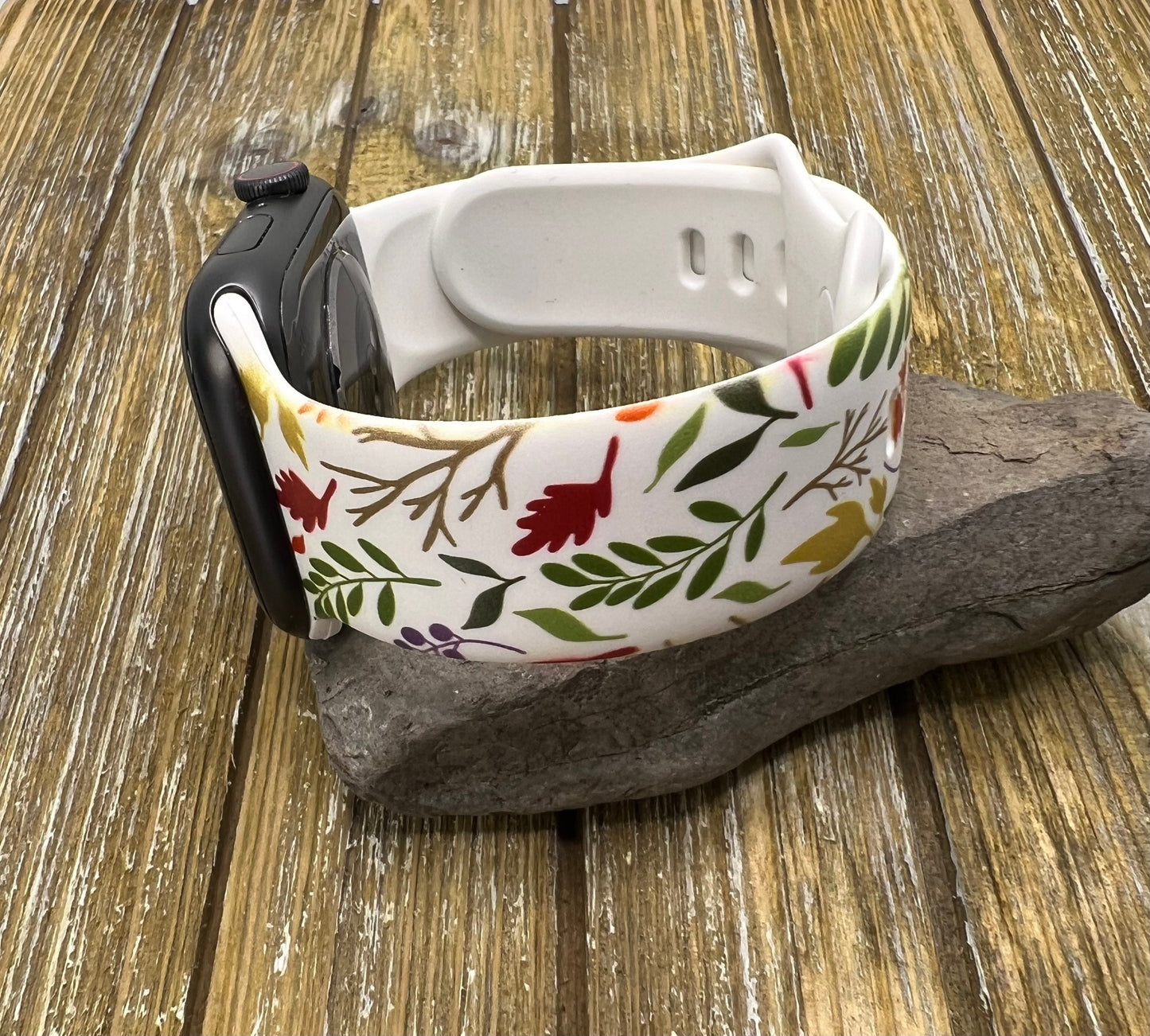 Fall Watch Band for Apple Watch Autumn 38 40 41 42 44 45mm Hello Fall Autumn Floral Flowers Apple Watch Engraved silicone