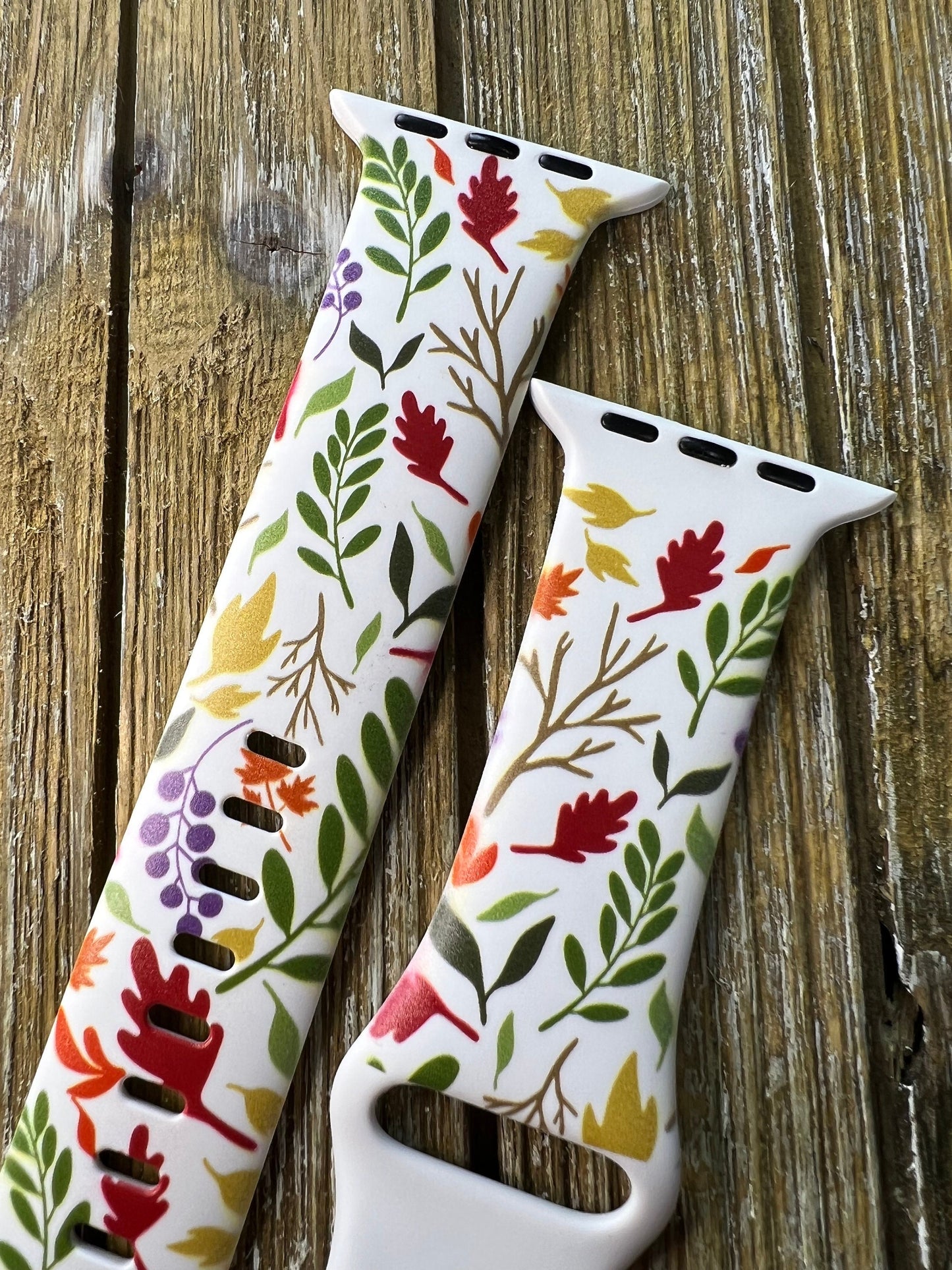 Fall Watch Band for Apple Watch Autumn 38 40 41 42 44 45mm Hello Fall Autumn Floral Flowers Apple Watch Engraved silicone