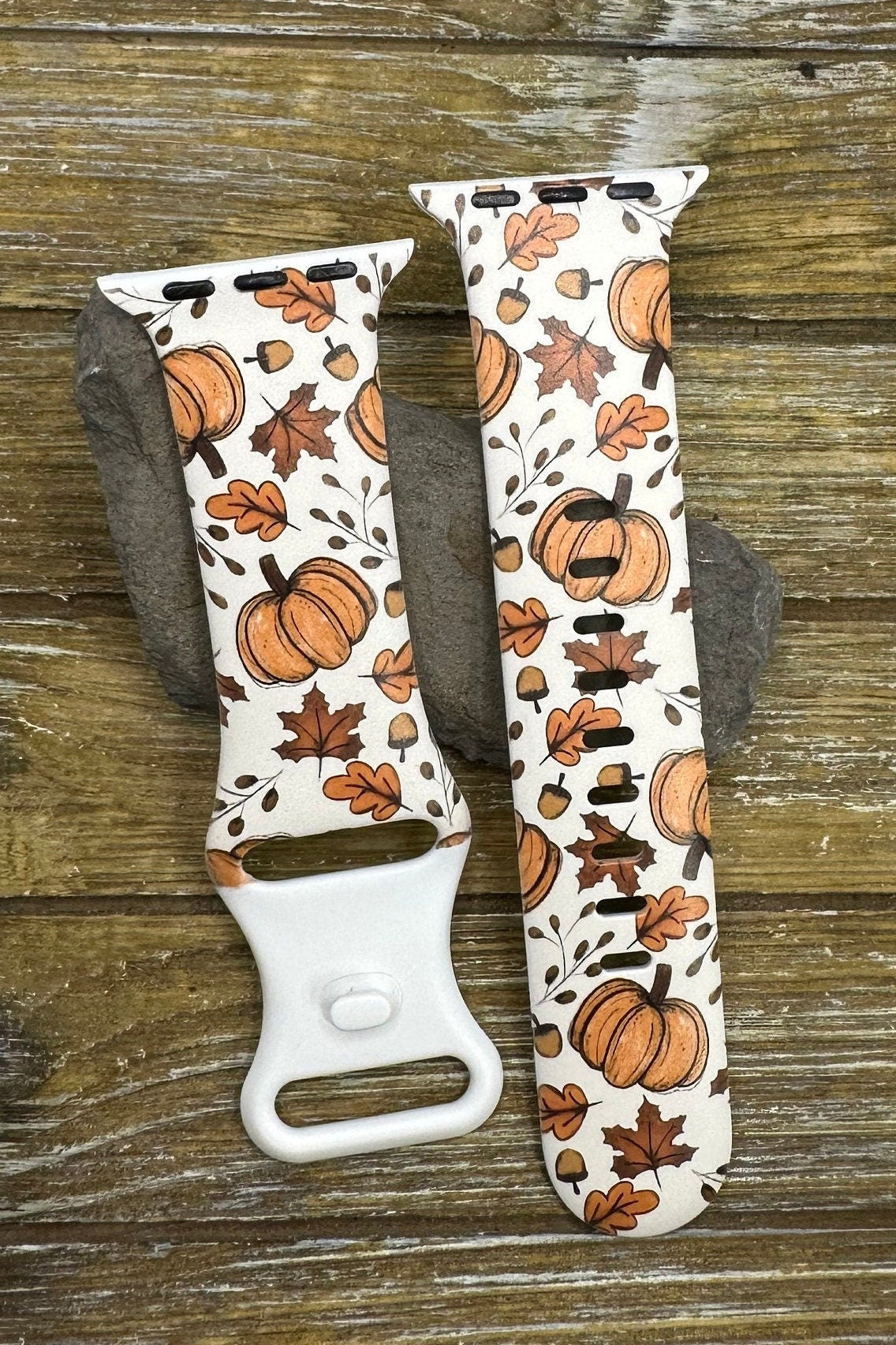 Fall Autumn Leaves Watch Band for Apple Samsung Watch Leaves Pumpkin 20 22 38 40 41 42 44 45 49mm Hello Fall Autumn Floral Flowers
