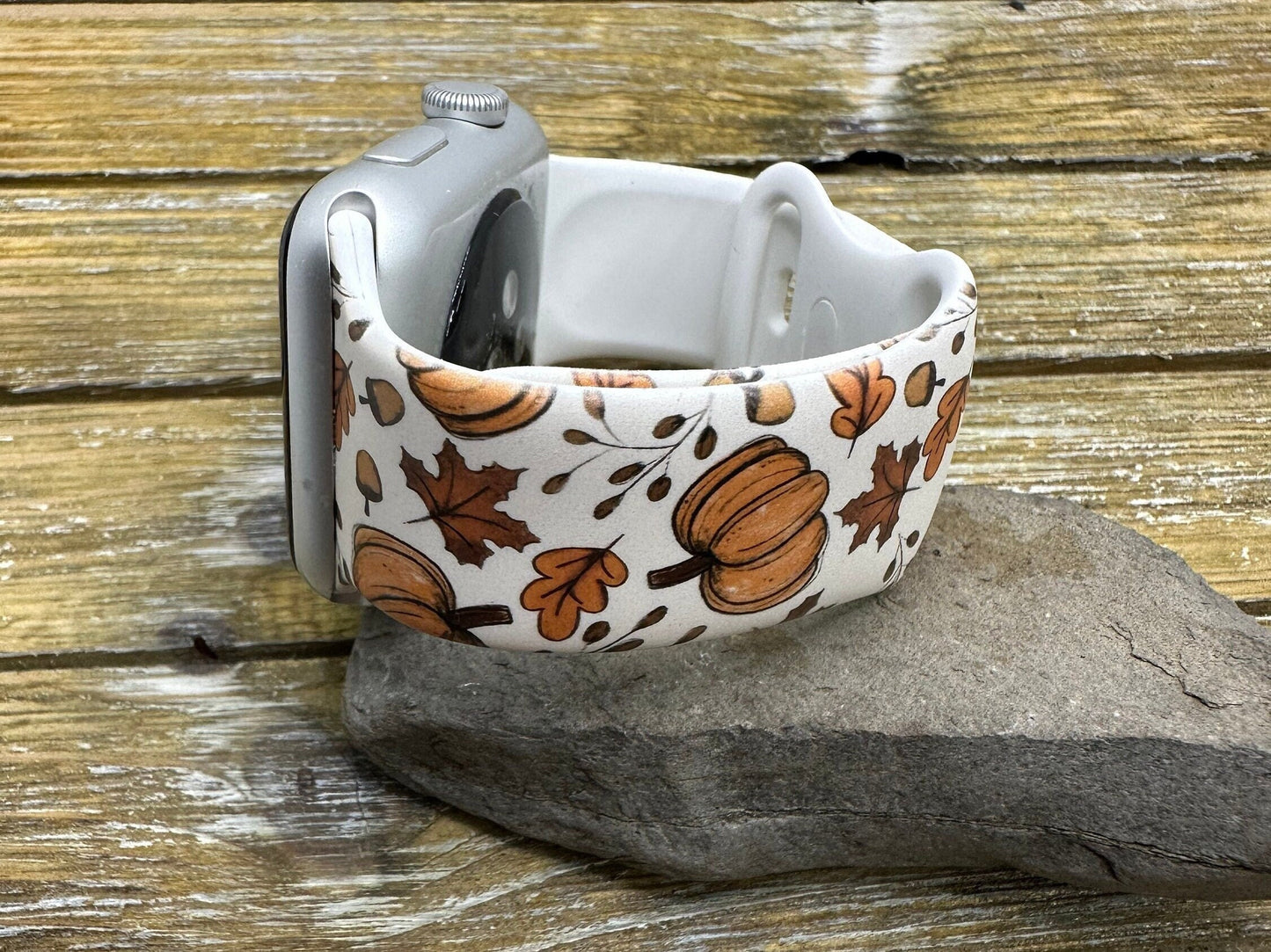 Fall Autumn Leaves Watch Band for Apple Samsung Watch Leaves Pumpkin 20 22 38 40 41 42 44 45 49mm Hello Fall Autumn Floral Flowers