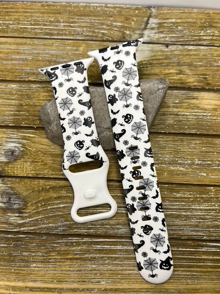 Halloween spiders watch band for apple iwatch printed silicone ghosts pumpkins skulls 38 40 41 42 44 45mm halloween accessory