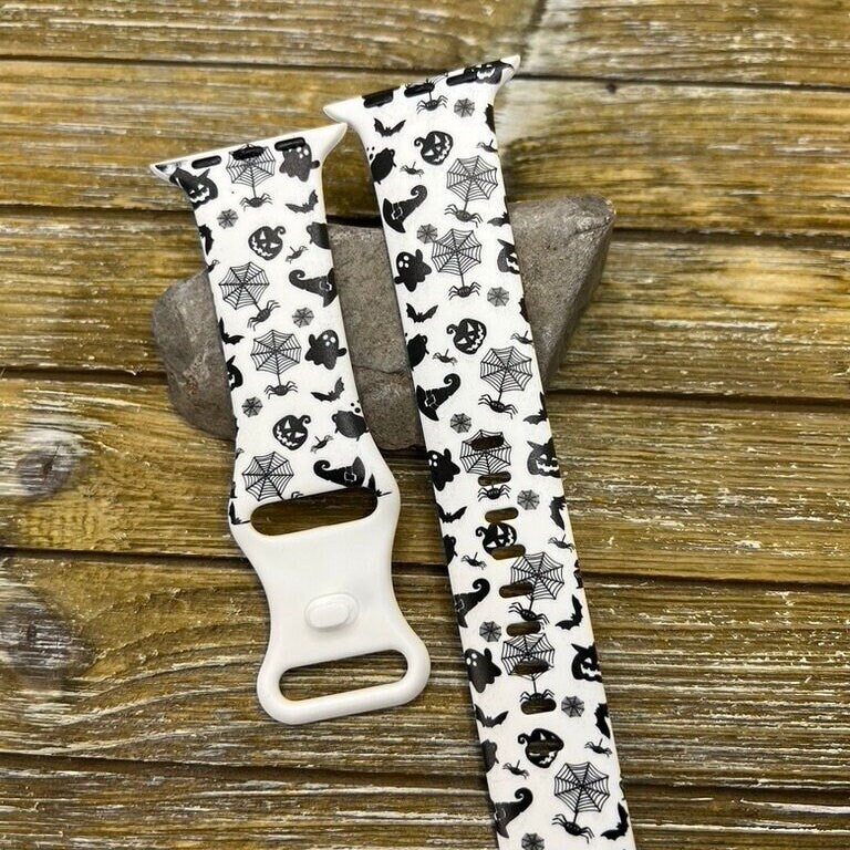 Halloween spiders watch band for apple iwatch printed silicone ghosts pumpkins skulls 38 40 41 42 44 45mm halloween accessory