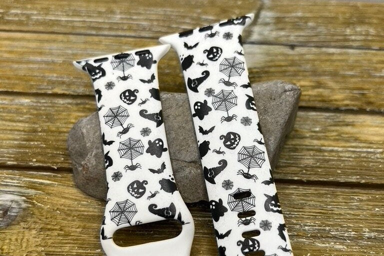 Halloween spiders watch band for apple iwatch printed silicone ghosts pumpkins skulls 38 40 41 42 44 45mm halloween accessory