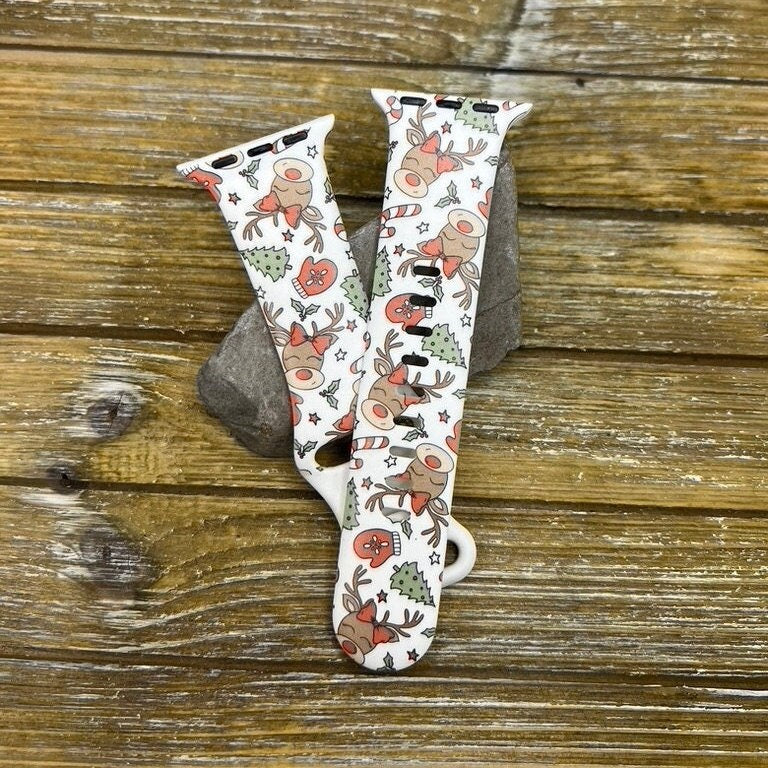 Christmas Favorites Watch Band for Apple Watch Silicone Reindeer and Candy Holiday Winter 38mm 40mm 41mm 42mm 44mm 45mm