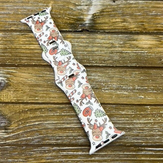 Christmas Favorites Watch Band for Apple Watch Silicone Reindeer and Candy Holiday Winter 38mm 40mm 41mm 42mm 44mm 45mm