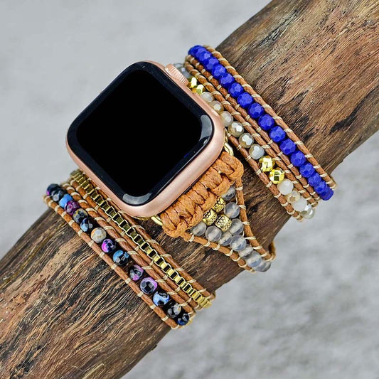 Fashion Natural Stone Woven Watch With Bracelet for Apple Watch 38/40/41/42/44/45/49mm