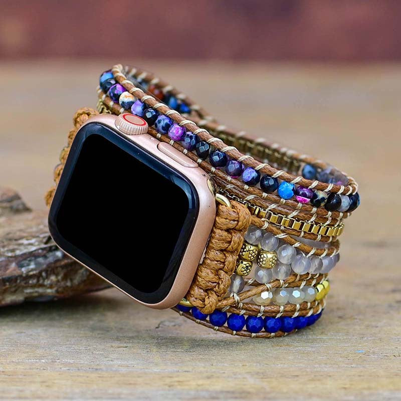 Fashion Natural Stone Woven Watch With Bracelet for Apple Watch 38/40/41/42/44/45/49mm