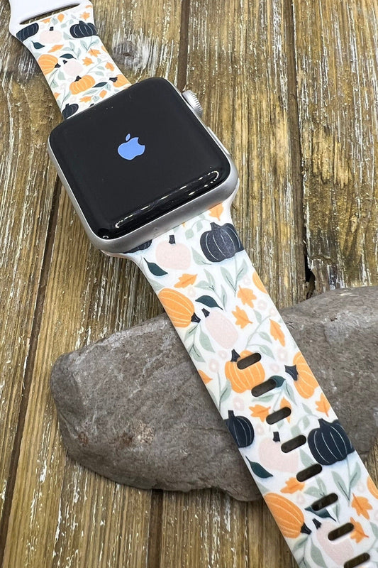 Autumn Fall Design Pumpkin Silicone Band, Apple Watch Compatible 38/40/41mm, 42/44/45mm, Series