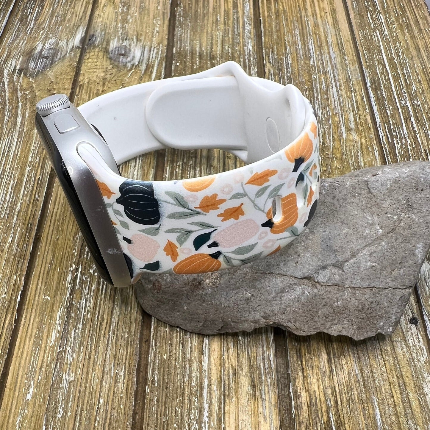 Autumn Fall Design Pumpkin Silicone Band, Apple Watch Compatible 38/40/41mm, 42/44/45mm, Series