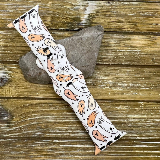 Halloween ghosts watch band for apple watch tpu printed silicone 38mm 40mm 41mm 42mm 44mm 45mm fall ghosts, ghouls spooky band
