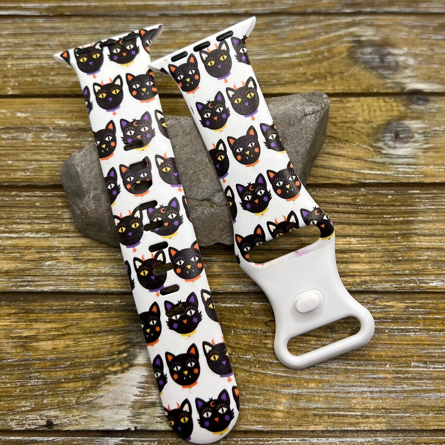 Halloween cats watch band for apple | vintage halloween cat heads | tpu silicone 38mm 40mm 41mm 42mm 44mm 45mm printed