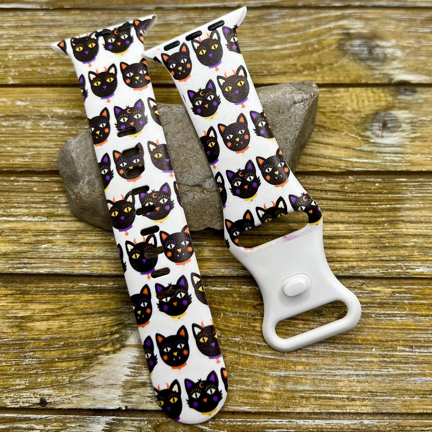 Halloween cats watch band for apple | vintage halloween cat heads | tpu silicone 38mm 40mm 41mm 42mm 44mm 45mm printed