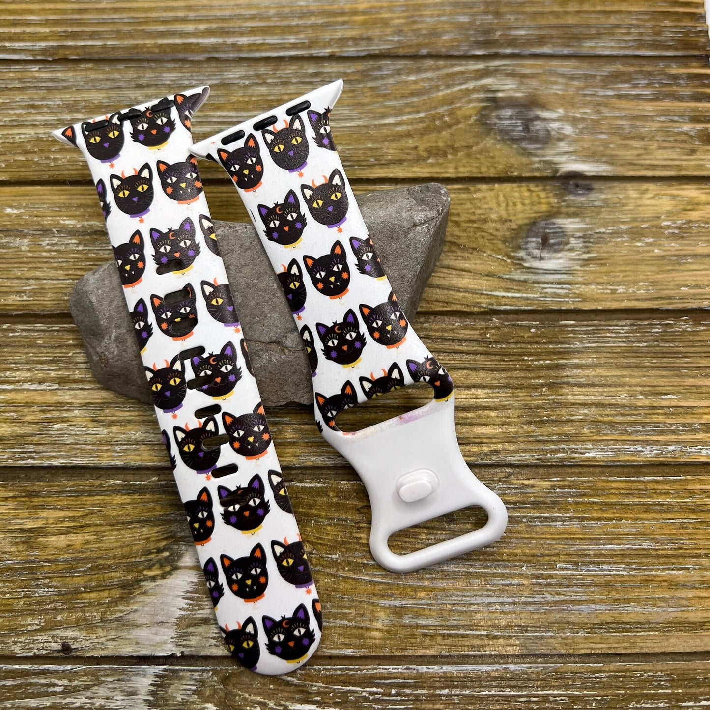 Halloween cats watch band for apple | vintage halloween cat heads | tpu silicone 38mm 40mm 41mm 42mm 44mm 45mm printed