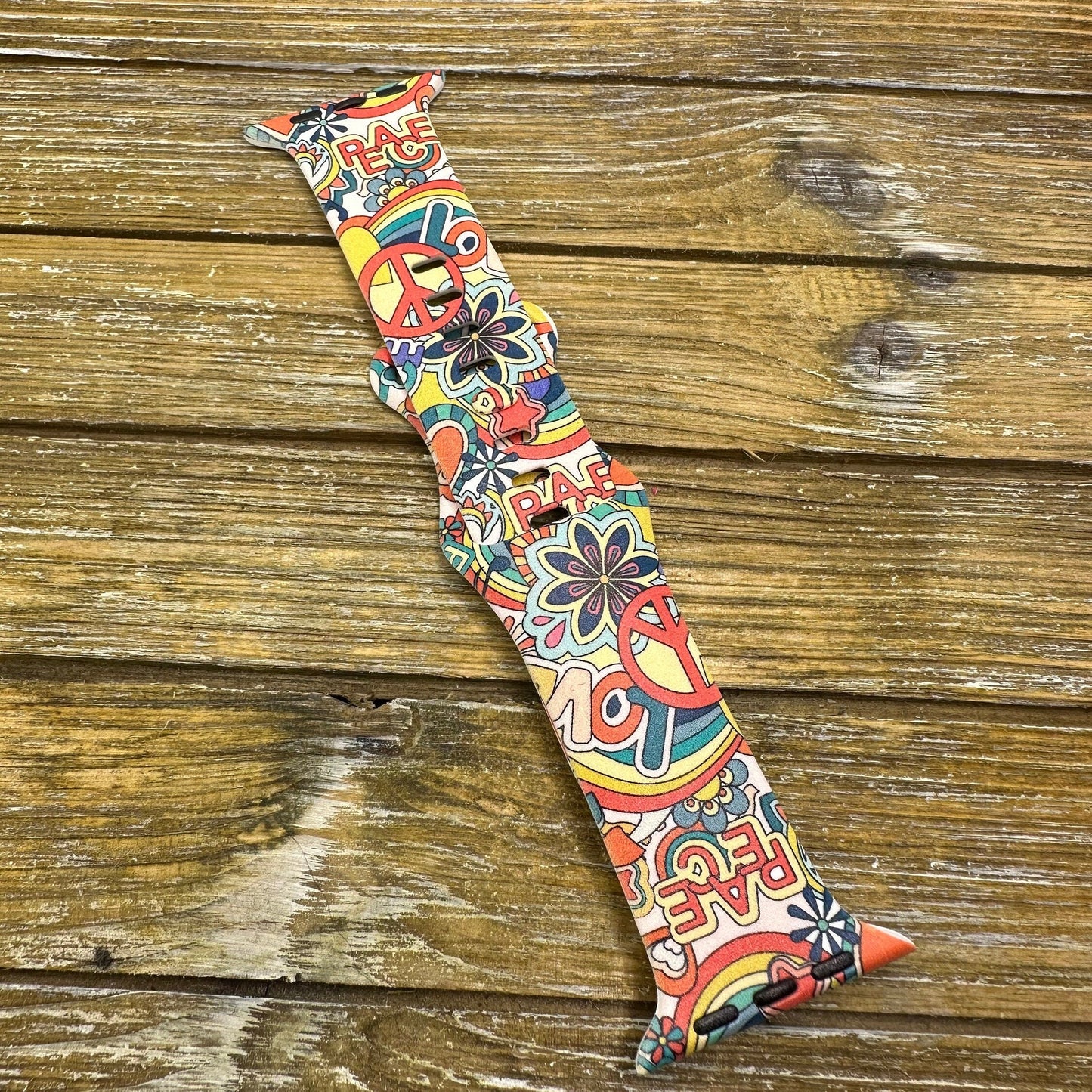 Retro 70's watch band | apple, samsung, fitbit versa | silicone | boho peace & love | vintage inspired accessory