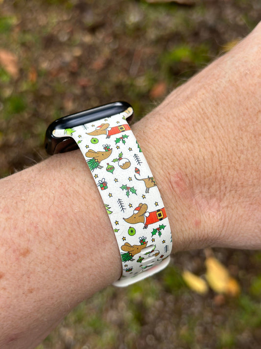 ChristmasWeiner Dachshund Dog Watch Band for Apple Watch Samsung Watch & Fitbit #221 silicone 20 22 38 40 41 42 44 45 49mm