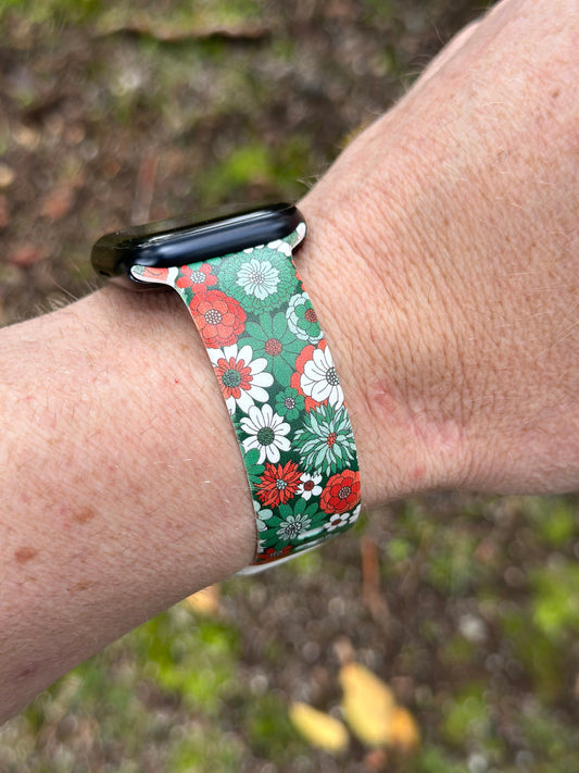 Christmas Holiday Watch Band for Apple Watch Samsung Watch & Fitbit Christmas Flora #222 silicone 20 22 38 40 41 42 44 45