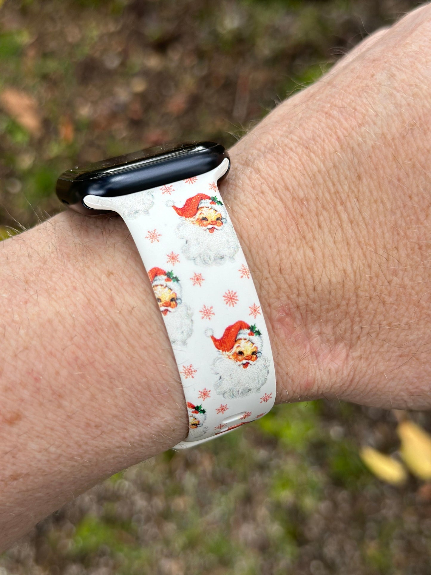 Christmas Santa Watch Band for Apple Watch Samsung Watch & Fitbit Holiday Santa Band White b/g #218 silicone 20 22 38 40 41 42 44 45 49mm