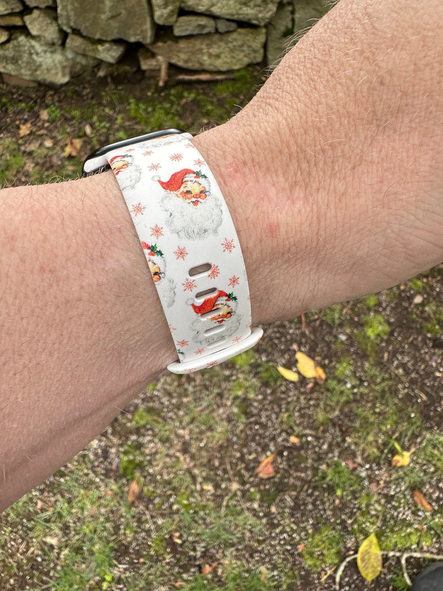 Christmas Santa Watch Band for Apple Watch Samsung Watch & Fitbit Holiday Santa Band White b/g #218 silicone 20 22 38 40 41 42 44 45 49mm