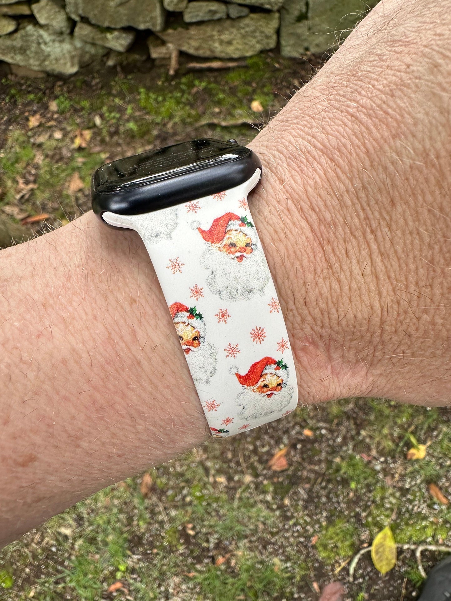 Christmas Santa Watch Band for Apple Watch Samsung Watch & Fitbit Holiday Santa Band White b/g #218 silicone 20 22 38 40 41 42 44 45 49mm