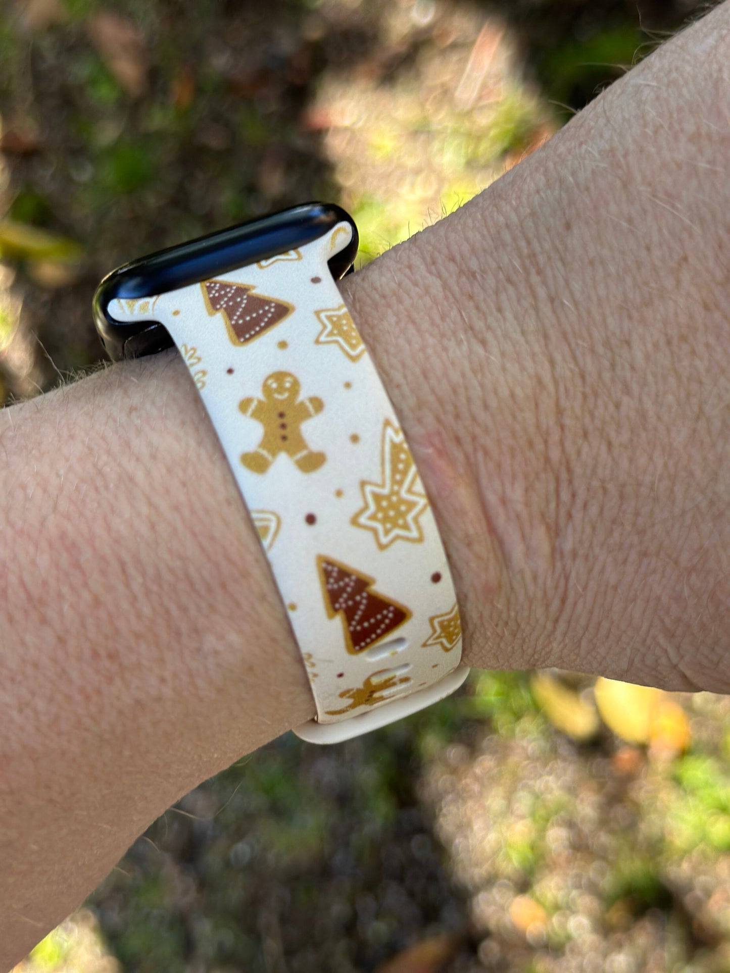 Christmas Holiday Watch Band for Apple Watch Samsung Watch & Fitbit Gingernbread and Xmas Trees #204 silicone 20 22 38 40 41 42 44 45